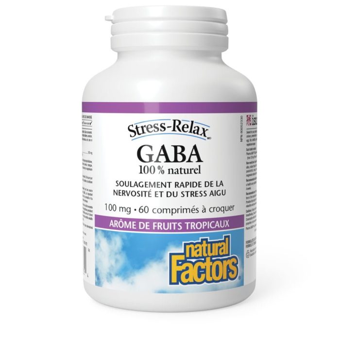 GABA 100 % naturel 100 mg, saveur de fruits tropicaux, Stress-Relax